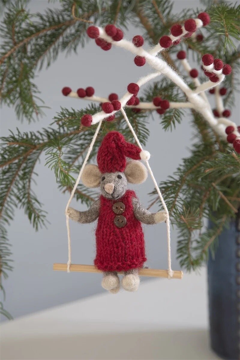 Grey Mouse w. Red Dress on Swing