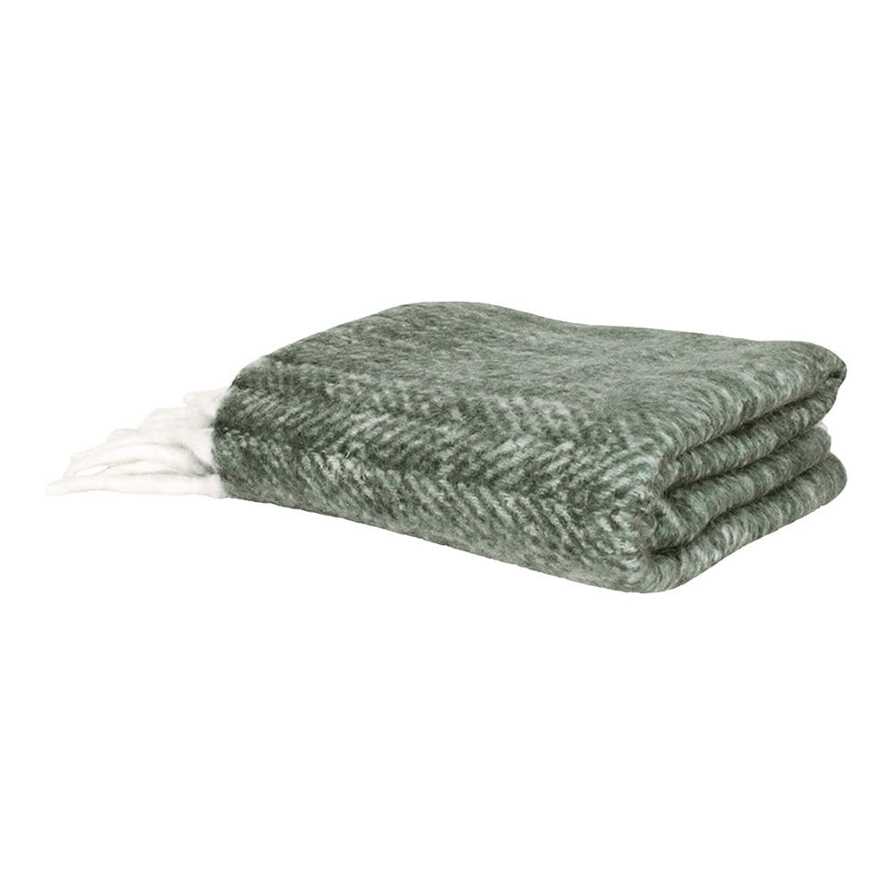 Wool Plaid Olive w. Light Fringes