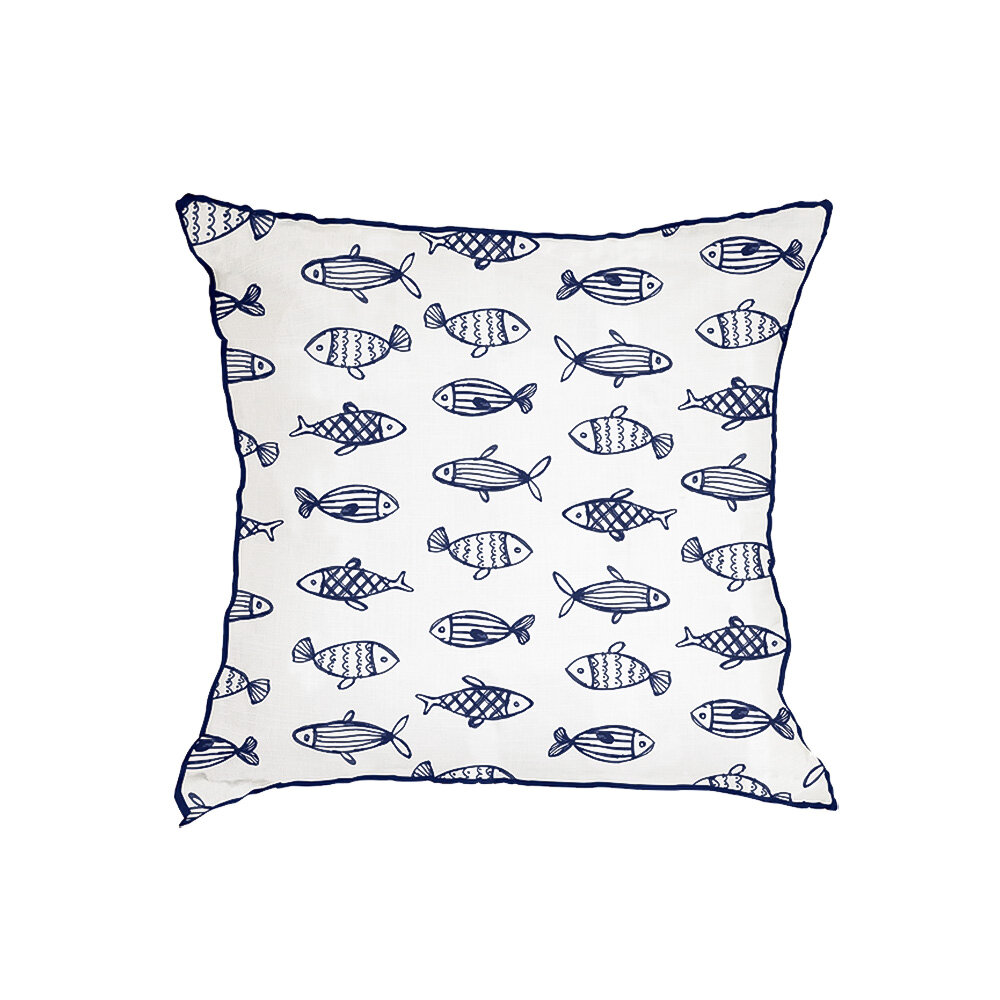 Cushion Cover Fiskevik 45 x 45 Blue/White