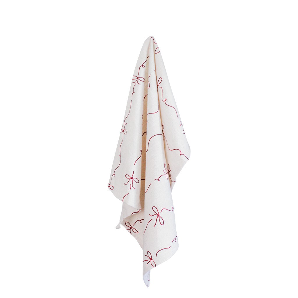 Kitchen Towel Bow White/Red