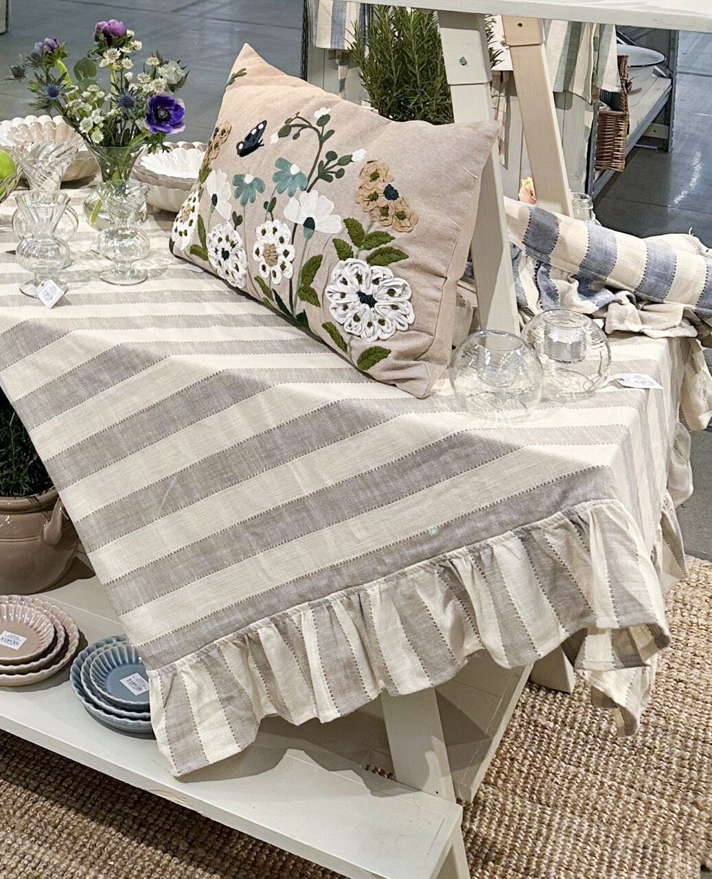 Table Cloth Ida Stripe Beige/White