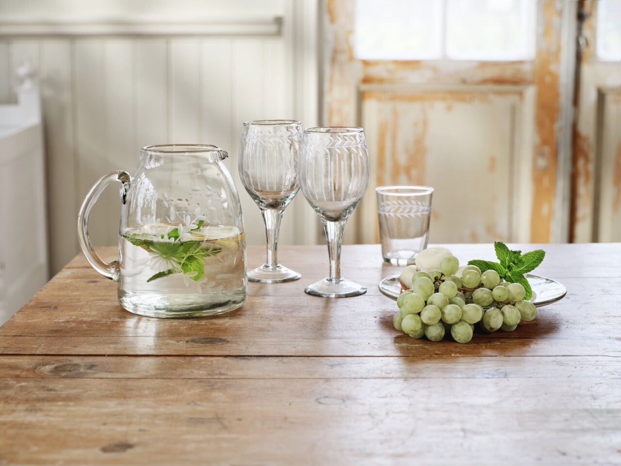 Glass Jug Etched Floral